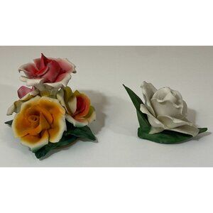 Vintage Capodimonte Flower Bouquet & Fabar White Rose Porcelain Shabby Chic